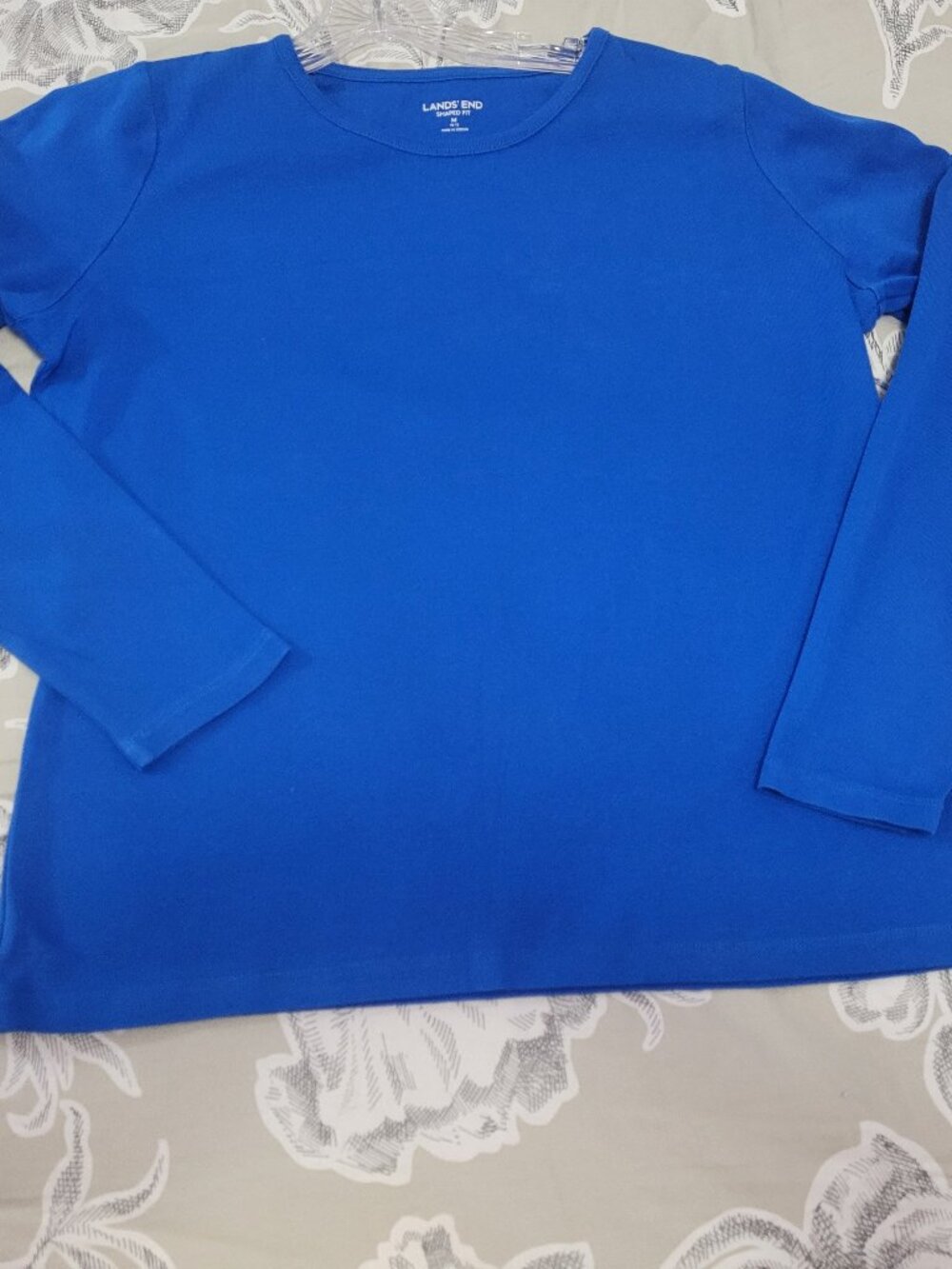 Lands' End Blue Ribbed Cotton Long Sleeve T Shirt Size Medium EUC